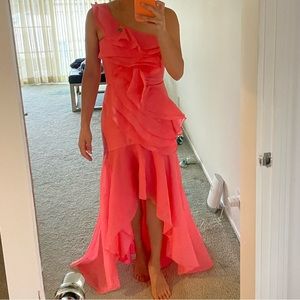 BCBG maxazria ruffle high low one shoulder dress